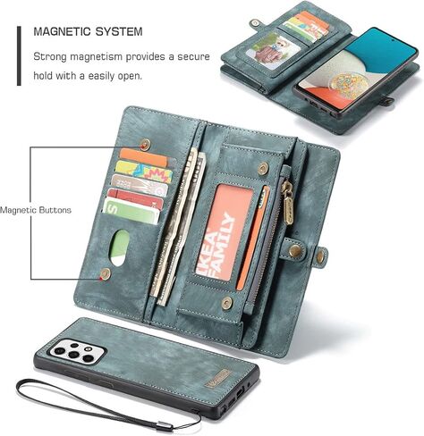 Samsung Galaxy S24 Plus Wallet Leather Case Detachable Magnetic Zipper Flip Case 11 Card Slots Holder Wrist Strap Handle Shockproof Cover Pocket Wallet Handbag for S24 Plus (Blue) in Saudi Arabia