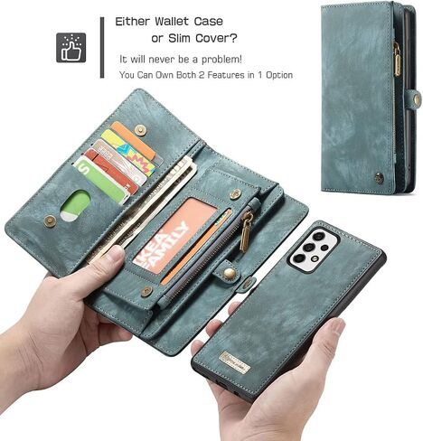 Samsung Galaxy S24 Plus Wallet Leather Case Detachable Magnetic Zipper Flip Case 11 Card Slots Holder Wrist Strap Handle Shockproof Cover Pocket Wallet Handbag for S24 Plus (Blue) in Saudi Arabia