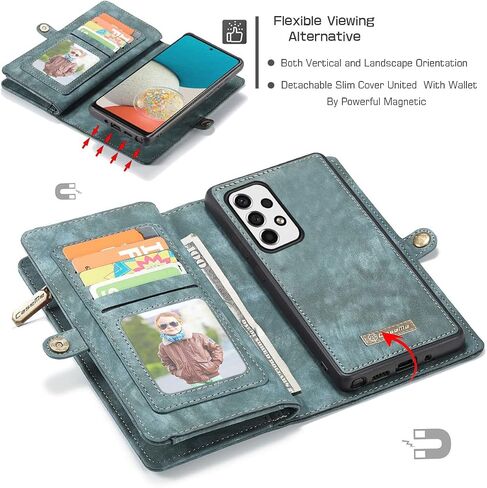 Samsung Galaxy S24 Plus Wallet Leather Case Detachable Magnetic Zipper Flip Case 11 Card Slots Holder Wrist Strap Handle Shockproof Cover Pocket Wallet Handbag for S24 Plus (Blue) in Saudi Arabia