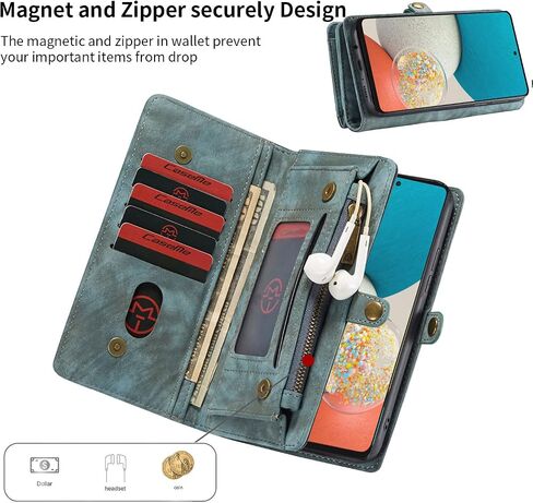 Samsung Galaxy S24 Plus Wallet Leather Case Detachable Magnetic Zipper Flip Case 11 Card Slots Holder Wrist Strap Handle Shockproof Cover Pocket Wallet Handbag for S24 Plus (Blue) in Saudi Arabia