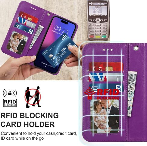 حافظة محفظة CASEOWL iPhone 14 Pro Max Magsafe مغناطيسية قابلة للفصل [حجب RFID] حافظة محفظة جلدية قابلة للطي بنمط رخامي مع حامل بطاقة، حزام للنساء، أرجواني in Kuwait