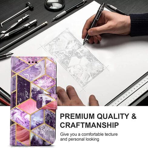 حافظة محفظة CASEOWL iPhone 14 Pro Max Magsafe مغناطيسية قابلة للفصل [حجب RFID] حافظة محفظة جلدية قابلة للطي بنمط رخامي مع حامل بطاقة، حزام للنساء، أرجواني in Kuwait