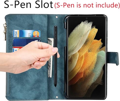 حافظة محفظة Jaorty لهاتف Samsung Galaxy S21 Ultra 5G مع حامل فتحة قلم S، [9 فتحات للبطاقات] قلادة كروس قابلة للإزالة وقابلة للتعديل وحزام كتف وسحاب حافظة جلدية مغناطيسية، 6.8 بوصة أسود in Saudi Arabia