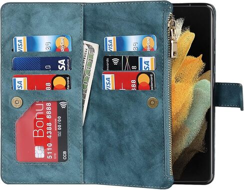 حافظة محفظة Jaorty لهاتف Samsung Galaxy S21 Ultra 5G مع حامل فتحة قلم S، [9 فتحات للبطاقات] قلادة كروس قابلة للإزالة وقابلة للتعديل وحزام كتف وسحاب حافظة جلدية مغناطيسية، 6.8 بوصة أسود in Saudi Arabia