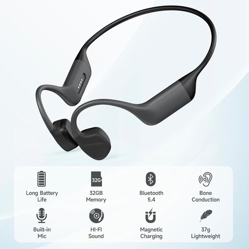 Bone Conduction Headphones, IPX8 Waterproof Open-Ear Bluetooth 5.4 Headphones & 32GB MP3 Player, Wireless Earphones for Workouts, Running and Swimming, with 2 Magnetic Charging Cable in Saudi Arabia
