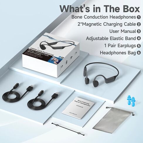 Bone Conduction Headphones, IPX8 Waterproof Open-Ear Bluetooth 5.4 Headphones & 32GB MP3 Player, Wireless Earphones for Workouts, Running and Swimming, with 2 Magnetic Charging Cable in Saudi Arabia
