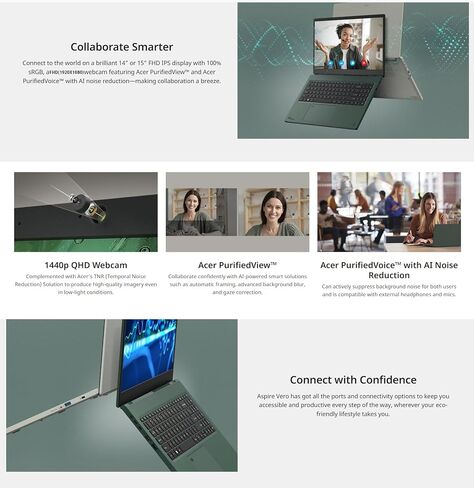 كمبيوتر محمول acer Aspire Vero مقاس 15.6 بوصة FHD رفيع، Intel i7-1355U، Windows11 Home، لوحة مفاتيح بإضاءة خلفية، بصمة إصبع، Wi-Fi 6E، كاميرا ويب، صديق للبيئة، مع HDMI وVero-Sleeve (ذاكرة الوصول العشوائي 16 جيجابايت | 512 جيجابايت SSD HDMI) in Saudi Arabia
