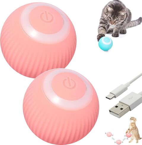 Power Ball 2.0 Cat Toy, Interactive Cat Smart Ball Toy 2.0, Automatic Power Rolling Ball, Automatic Moving Rolling Ball for Indoor Cats, Smart Pet Toy Ball with USB Charging (Pink & Blue) in Saudi Arabia