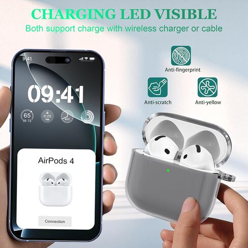 for AirPods 4 Case with Cleaner Kit, Crystal Clear Cover | Highly Transparent Anti-Yellowing TPU,Shockproof,Scratch-Resistant,Travel-Ready Keychain Cover for Work,Gym&Daily,Clear White in Kuwait