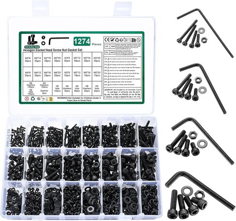M6 Hex Socket Head Cap Screws Bolts and Nuts Assortment Kit, 100 Pcs Metric Allen Hex Socket Drive Screws Bolts, 12.9 Grade Alloy Steel, Black Oxide Finish, Fully Threaded in Saudi Arabia