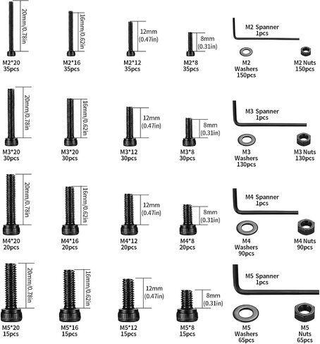 M6 Hex Socket Head Cap Screws Bolts and Nuts Assortment Kit, 100 Pcs Metric Allen Hex Socket Drive Screws Bolts, 12.9 Grade Alloy Steel, Black Oxide Finish, Fully Threaded in Saudi Arabia