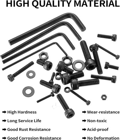 M6 Hex Socket Head Cap Screws Bolts and Nuts Assortment Kit, 100 Pcs Metric Allen Hex Socket Drive Screws Bolts, 12.9 Grade Alloy Steel, Black Oxide Finish, Fully Threaded in Saudi Arabia