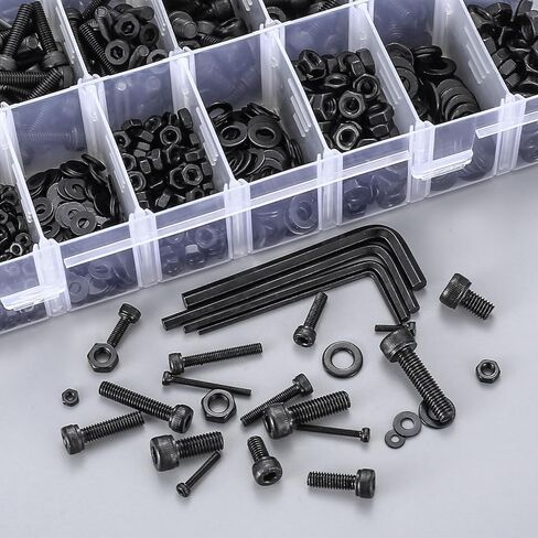 M6 Hex Socket Head Cap Screws Bolts and Nuts Assortment Kit, 100 Pcs Metric Allen Hex Socket Drive Screws Bolts, 12.9 Grade Alloy Steel, Black Oxide Finish, Fully Threaded in Saudi Arabia
