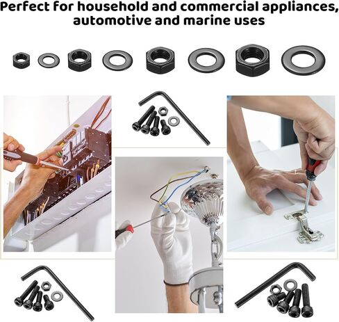 M6 Hex Socket Head Cap Screws Bolts and Nuts Assortment Kit, 100 Pcs Metric Allen Hex Socket Drive Screws Bolts, 12.9 Grade Alloy Steel, Black Oxide Finish, Fully Threaded in Saudi Arabia