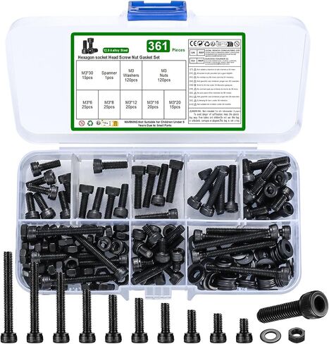 M6 Hex Socket Head Cap Screws Bolts and Nuts Assortment Kit, 100 Pcs Metric Allen Hex Socket Drive Screws Bolts, 12.9 Grade Alloy Steel, Black Oxide Finish, Fully Threaded in Saudi Arabia