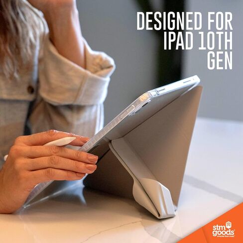 STM Goods OPP iPad 10th Gen Protective Case with Innovative Origami Magnetic Cover, Slim, Integrated Apple Pencil Holder - Perfect for Travel, Teens, Streamers and Professionals - Gray in Saudi Arabia