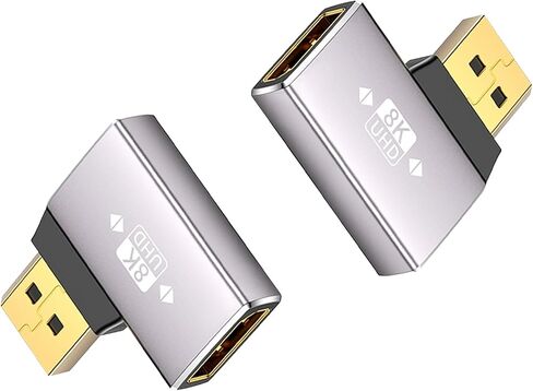 Duttek 8K محول منفذ عرض الزاوية اليمنى، محول موسع منفذ العرض 32.4 جيجابت في الثانية، محول DisplayPort ذكر إلى أنثى (8K/60 هرتز، 4k/144 هرتز) للكمبيوتر الشخصي، الكمبيوتر المحمول 2Pack in Saudi Arabia