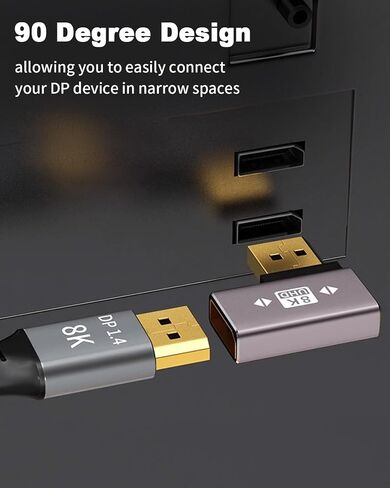 Duttek 8K محول منفذ عرض الزاوية اليمنى، محول موسع منفذ العرض 32.4 جيجابت في الثانية، محول DisplayPort ذكر إلى أنثى (8K/60 هرتز، 4k/144 هرتز) للكمبيوتر الشخصي، الكمبيوتر المحمول 2Pack in Saudi Arabia