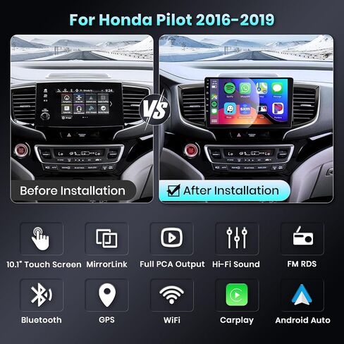 2G 64G راديو السيارة ستيريو لهوندا بايلوت 2015 2016 2017 2018 2019 2020 مع Carplay اللاسلكي Android Auto 9 بوصة 1080P HD شاشة لمس مع Canbus BT FM GPS WiFi Mirror Link كاميرا احتياطية HiFi MIC in Saudi Arabia