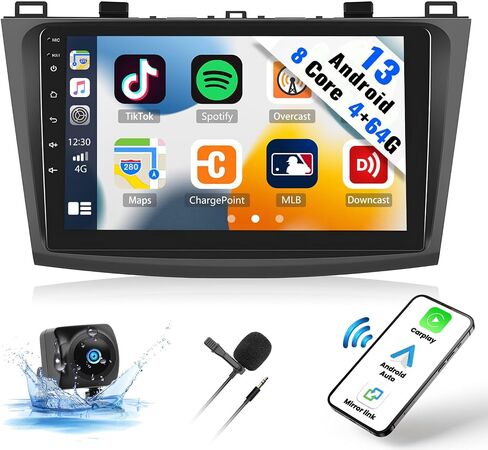 UNITOPSCI Android 13 ستيريو سيارة لمازدا 3 2009-2013، 4G+64G 8Core Wireless Apple CarPlay Android Auto 9 بوصة تعمل باللمس بلوتوث 5.0 GPS Navi DSP Mirror Link WiFi FM/RDS SWC + ميكروفون الكاميرا in Saudi Arabia