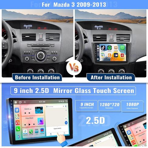 UNITOPSCI Android 13 ستيريو سيارة لمازدا 3 2009-2013، 4G+64G 8Core Wireless Apple CarPlay Android Auto 9 بوصة تعمل باللمس بلوتوث 5.0 GPS Navi DSP Mirror Link WiFi FM/RDS SWC + ميكروفون الكاميرا in Saudi Arabia