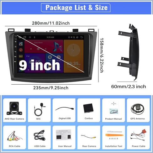 UNITOPSCI Android 13 ستيريو سيارة لمازدا 3 2009-2013، 4G+64G 8Core Wireless Apple CarPlay Android Auto 9 بوصة تعمل باللمس بلوتوث 5.0 GPS Navi DSP Mirror Link WiFi FM/RDS SWC + ميكروفون الكاميرا in Saudi Arabia
