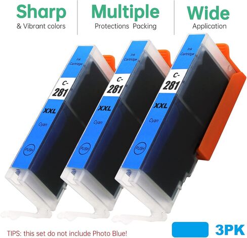CLI-281 Cyan Ink Cartridge Replacement for Canon CLI-281XXL 281XXL 281 Cyan Use for Canon PIXMA TS6320 TR7520 TS8120 TS8320 TR8520 TS9120 (3X CLI-281XXL C) in Saudi Arabia