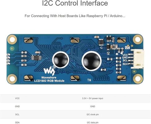 Waveshare 1602 شاشة LCD RGB وحدة 16 × 2 حرف 16 مليون لون RGB وحدة LCD بإضاءة خلفية، 3.3 فولت/5 فولت متوافق، حافلة I2C، لراسبيري بي/بي بيكو، جيتسون نانو اردوينو in Saudi Arabia