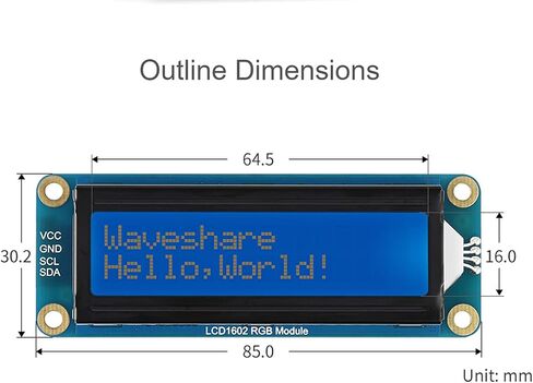 Waveshare 1602 شاشة LCD RGB وحدة 16 × 2 حرف 16 مليون لون RGB وحدة LCD بإضاءة خلفية، 3.3 فولت/5 فولت متوافق، حافلة I2C، لراسبيري بي/بي بيكو، جيتسون نانو اردوينو in Saudi Arabia