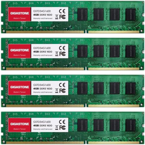 【DDR3 RAM】 Gigastone Desktop RAM 32GB (4x8GB) DDR3 32GB DDR3-1600MHz PC3-12800 CL11 1.5V UDIMM 240 Pin Unbuffered Non ECC for PC Computer Desktop Memory Module Ram Upgrade Kit (Desktop ONLY) in Kuwait
