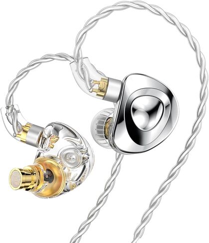 FEDAI TRN MT4 1DD HiFi Earphone Headphone, TRN MT4 in-Ear Earbud with New 10mm Composite Magnetic Dynamic Driver Over Ear Headset with Detachable C Pin 0.75MM Cable(No mic,Silvery) in Saudi Arabia