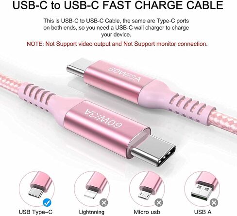 كابل USB C طويل إلى USB C بطول 15 قدم وردي، شحن سريع 60 وات، سلك شاحن USB من النوع C لأجهزة iPhone 15/15 Pro، iPad Pro Air 12.9 4th، MacBook Pro، PS5، Samsung Galaxy S23 S22، Note 20 10 Ultra، Google Pixel 7 in Kuwait