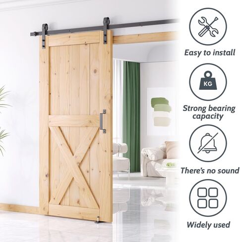 SKYSEN 6FT Sliding barn Door Hardware kit, Barn Door Track, 1/4" Thick Material- 4FT-13FT Available- Combination Track- Smooth and Quiet- Easy to Install- Black (J Shape-5-s) in Saudi Arabia