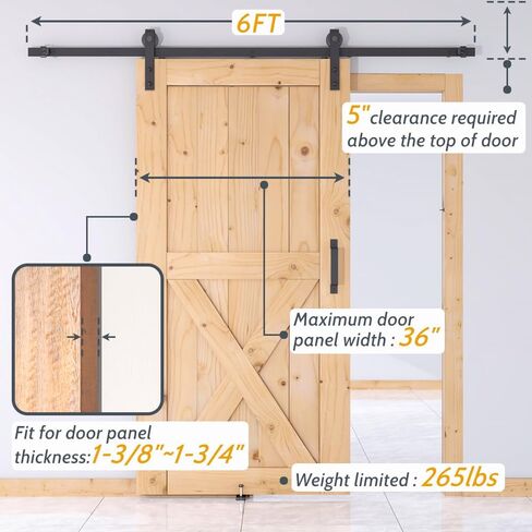 SKYSEN 6FT Sliding barn Door Hardware kit, Barn Door Track, 1/4" Thick Material- 4FT-13FT Available- Combination Track- Smooth and Quiet- Easy to Install- Black (J Shape-5-s) in Saudi Arabia