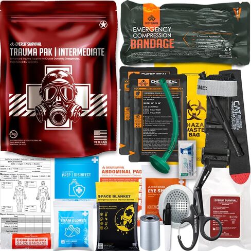 EVERLIT Trauma Pak, with CAT GEN-7 Tourniquet QuikClot Hemostatic Dressing Rolled Gauze Mil-Spec Military Tactical Bleeding Control Supplies (Basic) in Kuwait