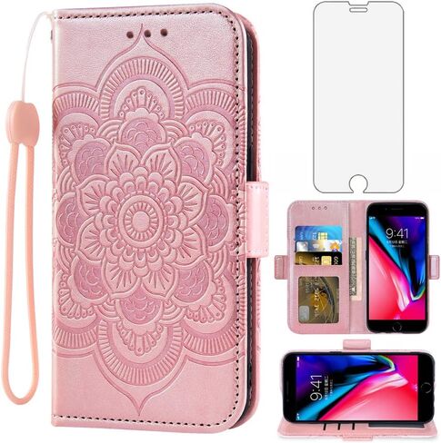 Asuwish Compatible with iPhone 7plus 8plus 7/8 Plus Wallet Case and Tempered Glass Screen Protector Flip Cover Card Holder Cell Phone Cases for i Phone7s 7s + 7+ 8s 8+ Phones8 7p 8p Women Rose Gold in Saudi Arabia