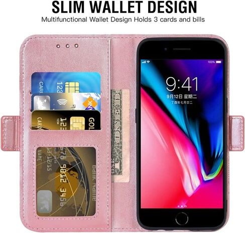 Asuwish Compatible with iPhone 7plus 8plus 7/8 Plus Wallet Case and Tempered Glass Screen Protector Flip Cover Card Holder Cell Phone Cases for i Phone7s 7s + 7+ 8s 8+ Phones8 7p 8p Women Rose Gold in Saudi Arabia