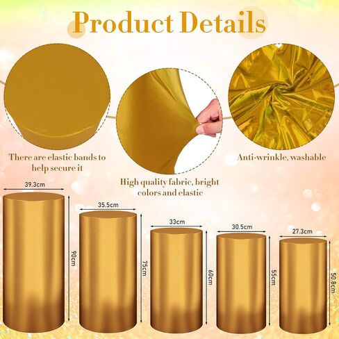 5 Pcs Party Cylinder Stand Covers Spandex Pedestal Cover Assorted Size Elastic Cylinder Covers for Metal Cylinder Pedestal Stands Wedding, Pedestal Stand Not Included (Holographic Red) in Saudi Arabia