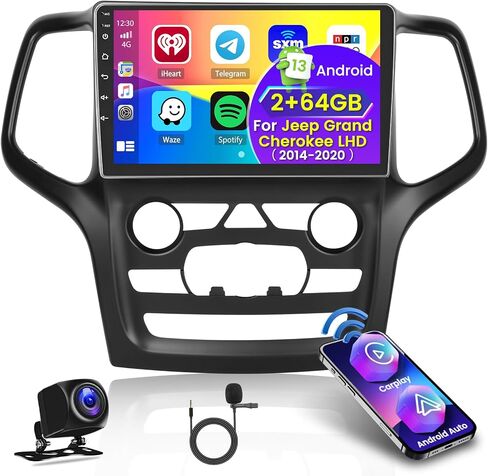 Roinvou [2G+64G] راديو سيارة لسيارة جيب جراند شيروكي 2014-2020 (LHD) مع Carplay اللاسلكي/Android Auto، 9 بوصة Android 13 IPS شاشة تعمل باللمس ستيريو سيارة، BT، GPS Navi، WiFi، 28UI، DSP + كاميرا احتياطية in Saudi Arabia