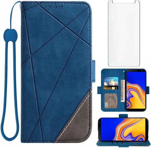 Asuwish Compatible with Samsung Galaxy J4 Plus Wallet Case and Tempered Glass Screen Protector Flip Card Holder Cell Accessories Phone Cover for Glaxay J4 Prime Gaxaly J4 Core J4+ 2018 Women Men Red in Kuwait