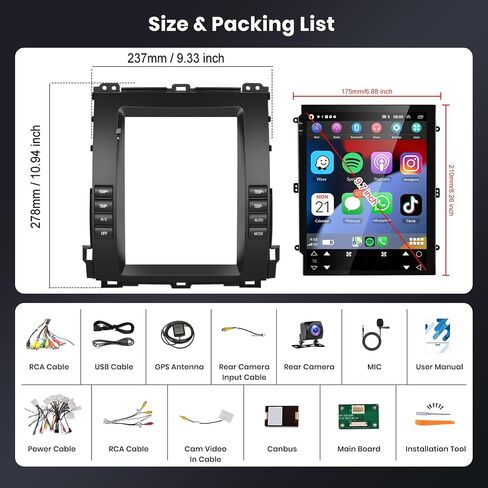 Hodozzy 2G+64G Android Car Stereo for Toyota Prado/Lexus GX470 2002-2009, Wireless Carplay & Android Auto 9.7 Inch Vertical Touch Screen Car Radio GPS Navi, WiFi Bluetooth FM HiFi SWC+Backup Camera in Saudi Arabia
