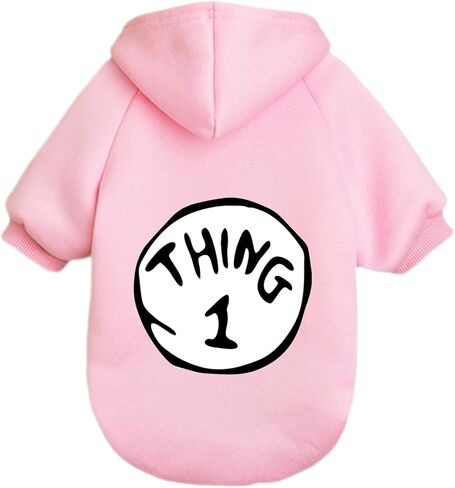 ملابس الحيوانات الأليفة بغطاء للرأس للكلاب الصغيرة Thing 1، سترة مطبوعة بغطاء للرأس للكلاب الصغيرة (أحمر خمري، L) in Kuwait