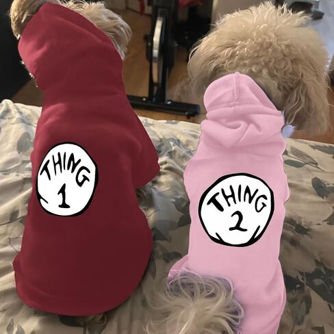 ملابس الحيوانات الأليفة بغطاء للرأس للكلاب الصغيرة Thing 1، سترة مطبوعة بغطاء للرأس للكلاب الصغيرة (أحمر خمري، L) in Kuwait