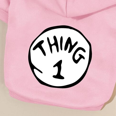 ملابس الحيوانات الأليفة بغطاء للرأس للكلاب الصغيرة Thing 1، سترة مطبوعة بغطاء للرأس للكلاب الصغيرة (أحمر خمري، L) in Kuwait