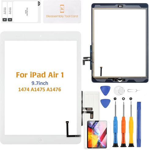 A-MIND لجهاز iPad 5 9.7 بوصة 2017 A1822 A1823/ iPad Air 1st A1474 A1475 A1476 قطع غيار شاشة تعمل باللمس (مع زر الصفحة الرئيسية) لوحة زجاجية أمامية (شاشة LCD غير متضمنة) مع مجموعات وواقي شاشة... (أبيض) in Saudi Arabia
