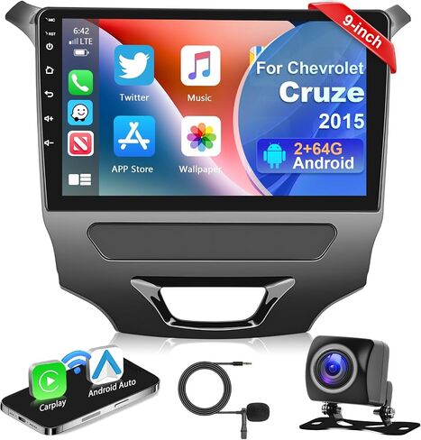 ستيريو سيارة Podofo 9 بوصة لسيارة شيفروليه كروز 2015 2016 2017 2018 مع Carplay Android Auto، 2+64G Android 13 شاشة لمس راديو السيارة مع وصلة مرآة، بلوتوث، GPS، SWC، راديو FM&RDS + كاميرا احتياطية AHD + ميكروفون in Saudi Arabia