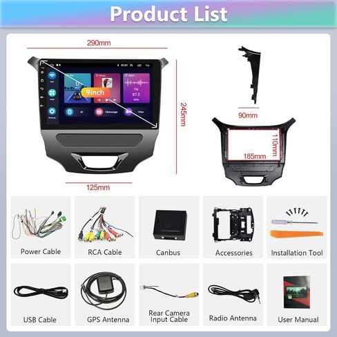 ستيريو سيارة Podofo 9 بوصة لسيارة شيفروليه كروز 2015 2016 2017 2018 مع Carplay Android Auto، 2+64G Android 13 شاشة لمس راديو السيارة مع وصلة مرآة، بلوتوث، GPS، SWC، راديو FM&RDS + كاميرا احتياطية AHD + ميكروفون in Saudi Arabia