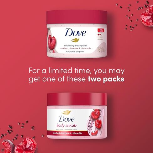Dove Exfoliating Body Polish Crushed Cherries & Chia Milk Skin Care For Revitalized Skin Formulated With ¼ Moisturizing Cream 10.5 oz in Kuwait
