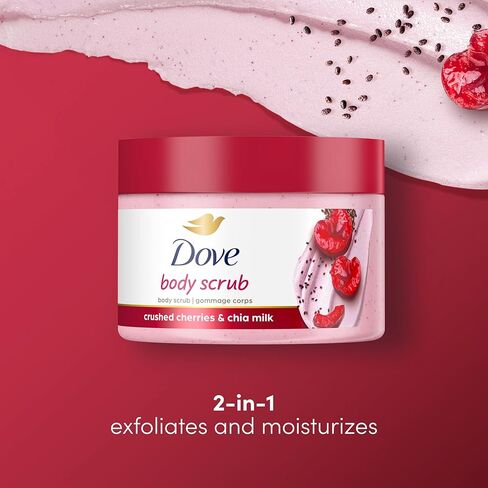Dove Exfoliating Body Polish Crushed Cherries & Chia Milk Skin Care For Revitalized Skin Formulated With ¼ Moisturizing Cream 10.5 oz in Kuwait