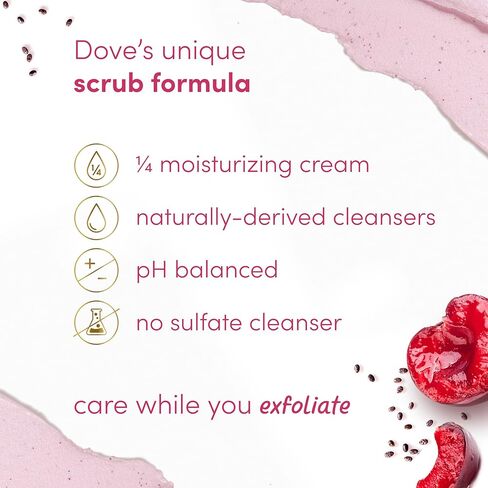 Dove Exfoliating Body Polish Crushed Cherries & Chia Milk Skin Care For Revitalized Skin Formulated With ¼ Moisturizing Cream 10.5 oz in Kuwait